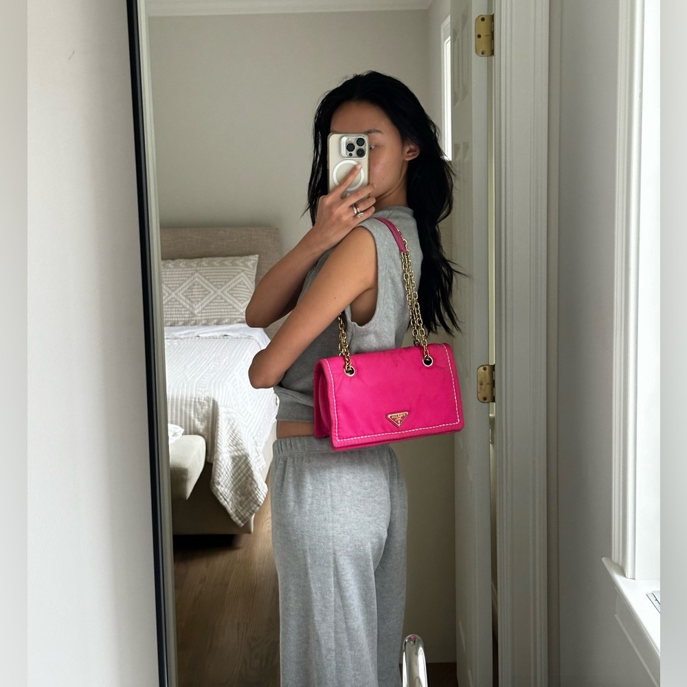 Prada Tessuto Chain nylon shoulder bag in hot pink